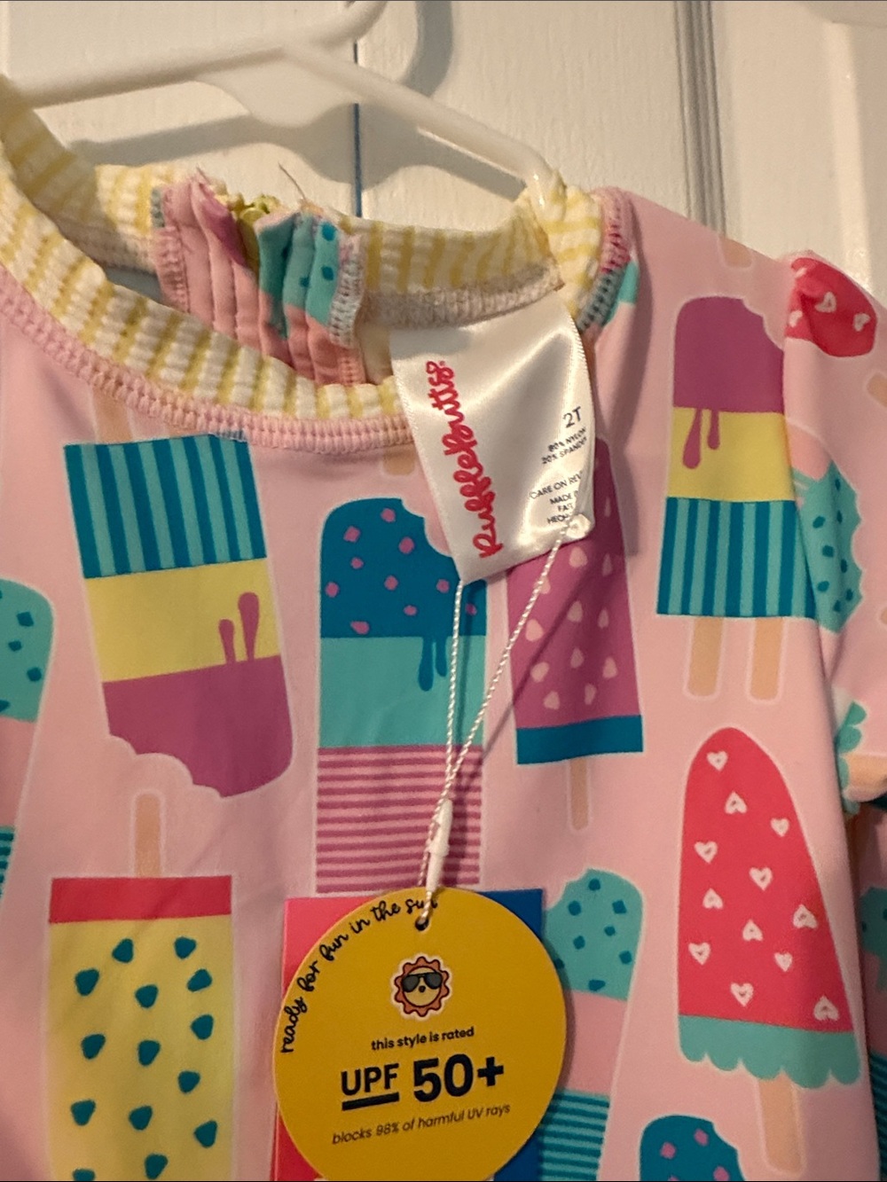 Ruffle Butts Pink Popsicle Print Long Sleeve One-Piece Swimsuit - Picture 2 of 3